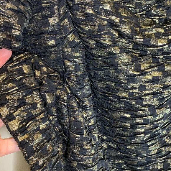 T-Bags Los Angeles Gold Black Long Sleeve Ruched Wiggle Dress - Picture 3 of 7
